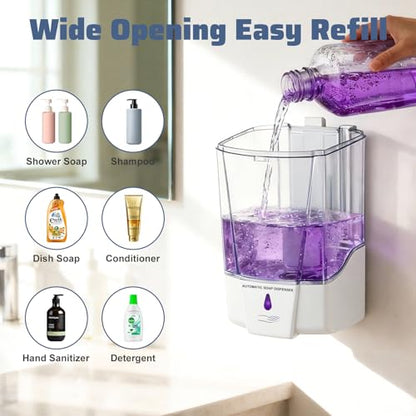 4 Pack Automatic Soap Dispenser Wall Mount,Touchless Liquid Soap Dispenser,Battery Operated,600 ml / 20 oz Commercial Hand Detergent Dispenser for Office Home Kitchen School Bathroom Hotel (White) - color: White