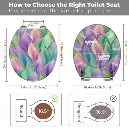 Round Resin Toilet Seat, Quietly Close Quick Release Hinges Cover | Toilet Lid Cover Easy to Clean and Install, Opulent Mosaic Pearlescent Glow Gold Accents Heavy Duty Toilet Seat - color: pattern6, size: O-shape
