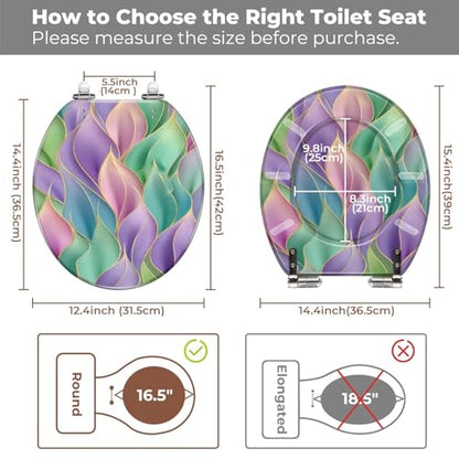 Round Resin Toilet Seat, Quietly Close Quick Release Hinges Cover | Toilet Lid Cover Easy to Clean and Install, Opulent Mosaic Pearlescent Glow Gold Accents Heavy Duty Toilet Seat - color: pattern6, size: O-shape