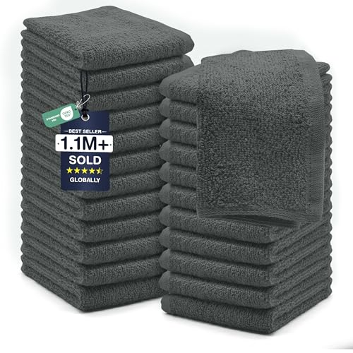 DAN RIVER 24 Pack Wash Cloths for Showering [12x12] - 100% Cotton Washcloths Premium Quality Flannel Face Cloths for Bathroom, Highly Absorbent and Soft Feel Wash Clothes, Gray - color: Gray, size: Wash Cloth (PK 24) - 12x12