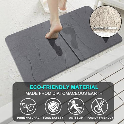 Stone Bath Mat, Foldable Non-Slip Stone Bath Mats for Bathroom 24"x16", Absorbent Quick Dry Diatomaceous Earth Bath Mat, Magic Stone Dish Drying Mat for Kitchen Counter, Pet & Plant - color: Grey Lines