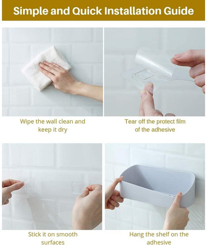 SUNFICON 2 Pack Adhesive Bathroom Shelf Organizer Shower Caddy No Drilling Shower Shelf Bath Essentials Shampoo Spice Holder 4 Clear Adhesives for Shower Room Bathroom Kitchen White