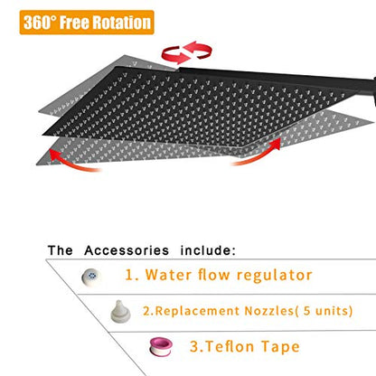 16 In Rain Shower Head High Pressure Rainfall Shower Head Matte Black | Square Rain Bathroom Showerhead, High Flow, Large Stainless Steel, Ceiling Mounted, Wall Mounted, Waterfall Full Body - color: Black, size: 16 Inch