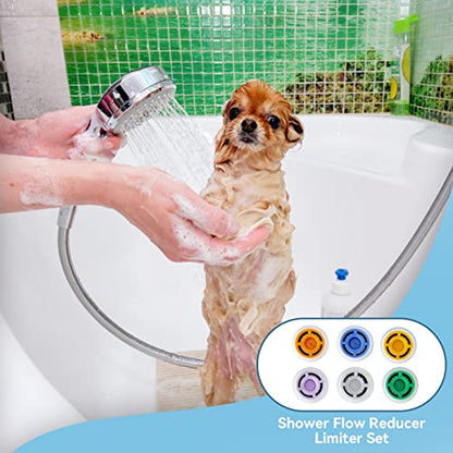 MAYYAYA 7-Pc Brass Shower Flow Saver Kit, 1/2G, 6 Color Options | MAYYAYA brass flow saver kit: 6 color-coded reducers (1.2-2.5 GPM); durable 1/2G connector; fits fixed & handheld showers - color: Colours