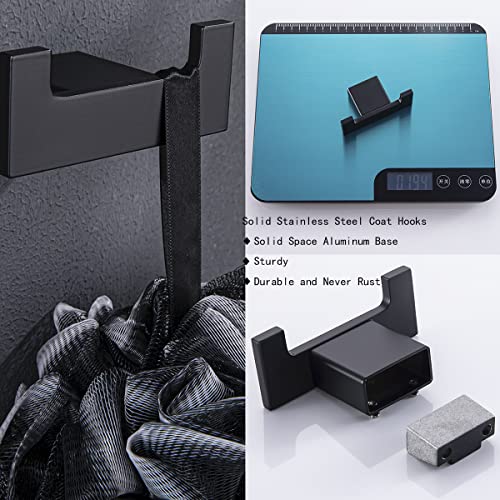 RANDOM Black Double Towel Hook SUS304 Stainless Steel Towel Hooks for Bathroom Wall Mounted Coat Hooks Heavy Duty Wall Hook Square Hand Towel Holder Matte Black Robe Hook.96009-8MB-2 - color: Double Hooks-Matte Black