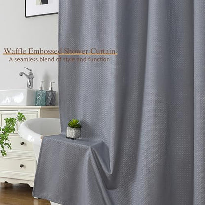 Extra Long Grey Shower Curtain 96 Inch Long 1 Piece, Waffle Embossed Textured Fabric Shower Curtain for Bathroom Large Hotel, Water Resistant, Machine Washable, 72Wx96L Inches - color: Grey, size: 72"W x 96"L (Pack of 1)