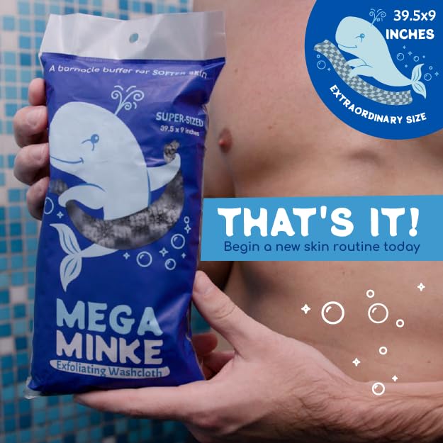 Mega Minke Exfoliating Body Scrubber Washcloth for Shower, Gray | Loofah alternative, 39.5x9 inch wash cloth, dead skin remover for hard-to-reach areas, use in shower and bath, rip-resistant