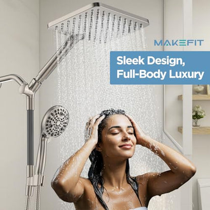 Dual Handheld Shower Head Combo, 2-in-1 Rain Shower Heads System Wide Rainfall Shower Head and 10 Modes High Pressure Hand Held Showerhead with Built-in Power Wash - Brushed Nickel - color: Brushed Nickel, size: 10 Inch Standard