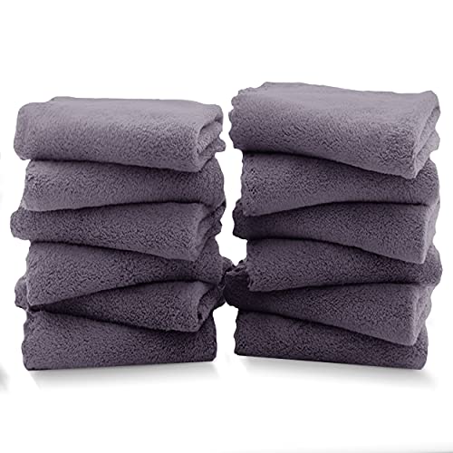TENSTARS 12 Pack Premium Washcloths Set - Quick Drying- Soft Microfiber Coral Velvet Highly Absorbent Wash Clothes - Multipurpose Use as Bath, Spa, Facial, Fingertip Towel (Grey) - color: Grey, size: 12 Piece Washcloths