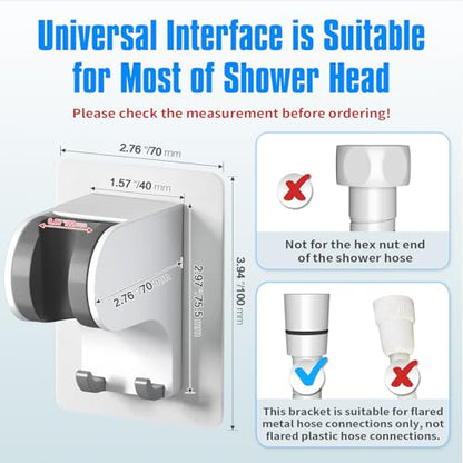 JONKEAN 3m Shower Head Holder Without Drilling White, 1 Pack | 2 Practical Hooks Design, Angle Adjustable Bracket, Fits G1/2 Shower Hose, Easy to Install No drilling Required - style: White