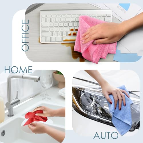 Hearth & Harbor Microfiber Cleaning Cloths, 12 Pack Pink Reusable Towels, Lint Free - color: Pink, size: 12"x12", style: 12 Pack