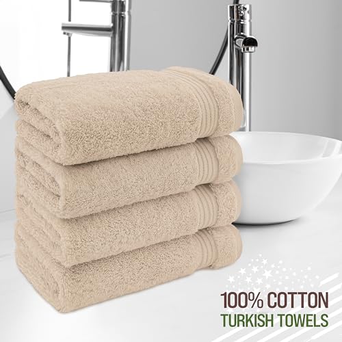 American Veteran Towel, Hand Towels for Bathroom Set of 4, 100% Cotton Turkish Hand Towel Sets, Soft Hand Face Towels, Beige Hand Towels - color: Beige, size: 16x28