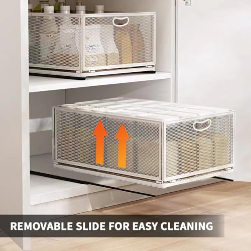 Sliding Cabinet Basket Organizer Drawer Self Adhesive Slide out Pantry Shelves Heavy Duty Carbon Steel Slide Cabinet Storage Basket with Handle for Bathroom Kitchen Home - size: Extended Large
