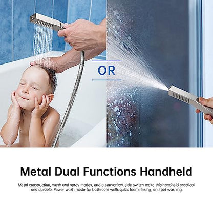 G-Promise 12 Inch All Metal Rain Shower Head with Handheld (Brushed Nickel) | Full Body Coverage, Pause Mode Diverter, Power Wash Mode Handheld, Suits Every Height, Easy to Install, Modern Bath Upgrade - color: Brushed Nickel, size: 12 Inches