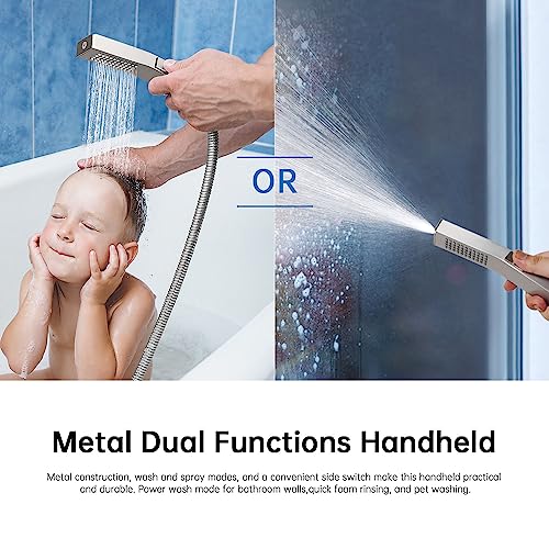 G-Promise 10 Inch All Metal Rain Shower Head with Handheld (Brushed Nickel) | Full Body Coverage, Pause Mode Diverter, Power Wash Mode Handheld, Suits Every Height, Easy to Install, Modern Bath Upgrade - color: Brushed Nickel, size: 10 Inches