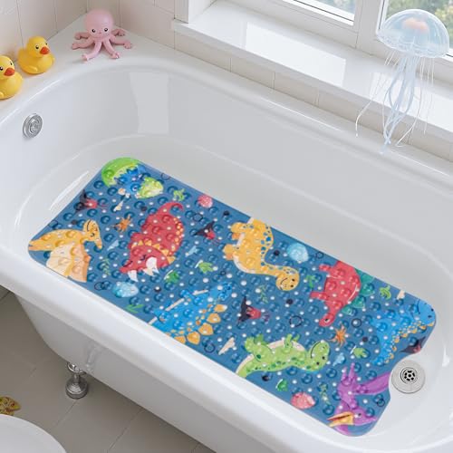 Topotdor Baby Bath Mat, Cartoon Bath Mat for Tub Non Slip Kids, 40x16 Inch Extra Long Toddler Bathtub Mat with Drain Holes & Suction Cups, Machine Washable Anti-Slip Shower Mat, Dinosaur - color: Dinosaur