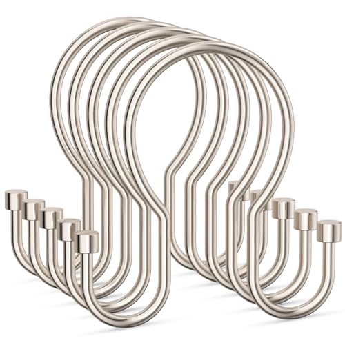 24 Pack Shower Curtain Hooks, Simple Shower Curtain Rings, Sturdy Shower Curtain Hangers, Double Hook Shower Curtain Hooks, Smooth Gliding Metal Shower Hooks for Shower Curtain, Nickel - color: Nickel, size: 24 Pack