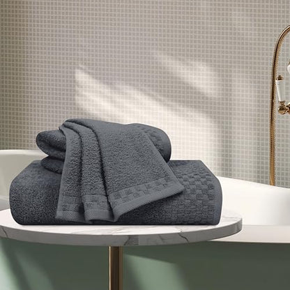 MyOwn Ultra Soft 3 Pack Cotton Towel Set, Contains a Bath Towels 28x55 inch, a Hand Towels 16x24 inch & a Wash Coths 12x12 inch, Ideal Everyday use, Compact & Lightweight - Charcoal Grey - color: Charcoal Grey, size: 3 Pack Set