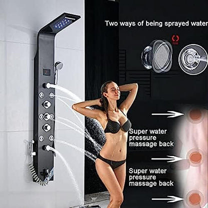 Stainless Steel Shower Panel Tower Suit,LED Rainfall Waterfall Shower Head 6-Function Faucet Rain Massage Suit with Body Jets