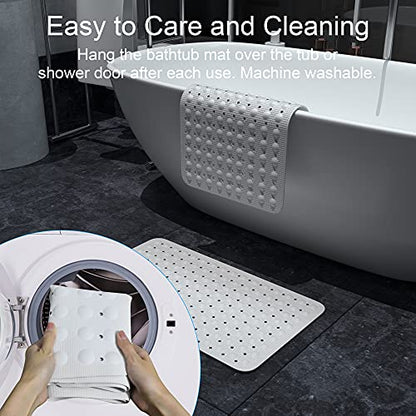 JOYCANO Bath Mat for Tub Non Slip, Shower Mat Bathtub Mat Non Slip, Natural Rubber no Plastic Odors Perfect for Baby and Elder, Tub Mat with Suction Cups, Machine Washable, 28 X 16 inches, White - color: White With Drain Holes