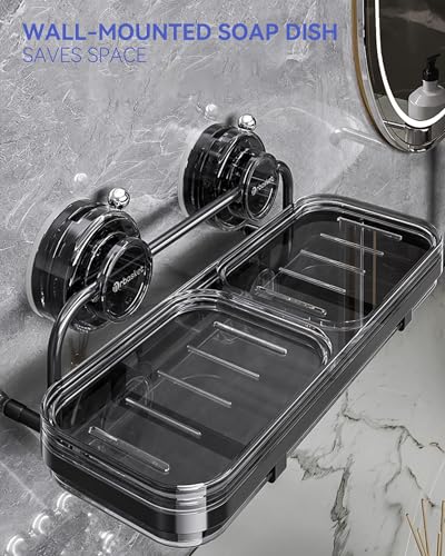 PEISAINOX Soap Dish for Shower Suction Cup Wall Soap Bar Holder Self Draining NO-Drilling Removable Sponge Holder for Bathroom Bathtub Kitchen Sink Waterproof Strong Vacuum Suction Adhesion