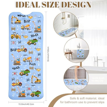 Truck Bathtub Mat Non Slip with Drain Holes and Suction Cups Bath Mat 40x16 Inch Tub Mats Shower Mats for Kids - color: Truck