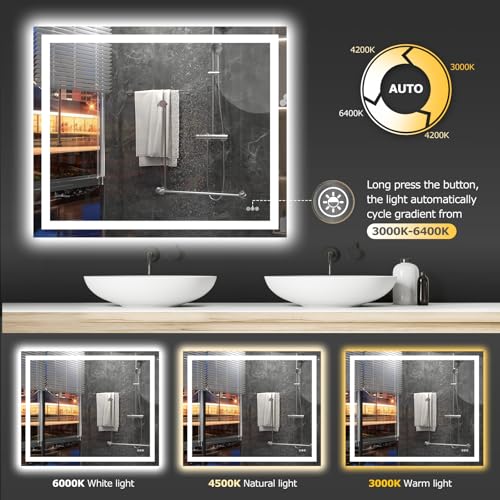 Hivone 48"X40" LED Bathroom Mirror with Lights, Anti-Fog, Dimmable, Backlit + Front Lit, Smart Bathroom Vanity Mirror, Memory Function, Shatterproof, Tempered Glass (Horizontal/Vertical) - size: 48"L x 40"W