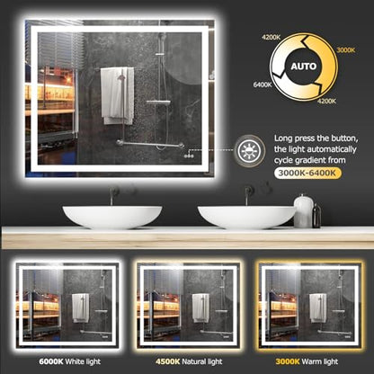 Hivone 48"X40" LED Bathroom Mirror with Lights, Anti-Fog, Dimmable, Backlit + Front Lit, Smart Bathroom Vanity Mirror, Memory Function, Shatterproof, Tempered Glass (Horizontal/Vertical) - size: 48"L x 40"W