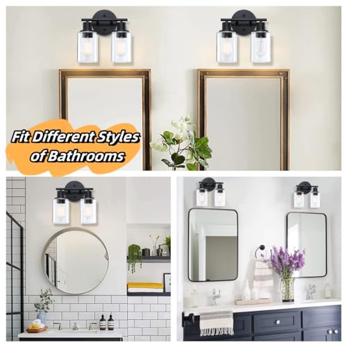 WISBEAM 2-Light Bathroom Vanity Light, Black Bathroom Light Fixtures with Clear Glass Shade Including E26 Medium Base, Bulb NOT Included, Vanity Light Over Mirror - color: Black, size: VNT003