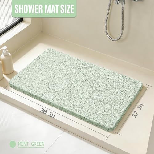 17 * 30in Shower Mat Bathtub Mat Non Slip | Bathmats Non Slip, Quick Drying Foot Scrubber Loofah Mats for Inside Shower, Tub, Bathroom, Home, Mint Green - color: Mint Green, size: 30" x 17" (Rectangular)