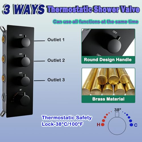 AYIVG Thermostatic Full Body Rainfall Shower System Dual 3 Way Diverter Valve 6 Function Ceiling Mount 14x20" ShowerHeads With 6 Jets 2 Handheld Shower Set (Matte Black) - color: Matte Black
