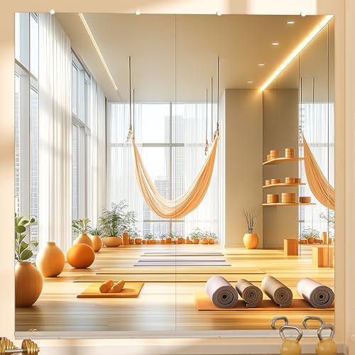 Hasipu Home Gym Mirror, 79"x36" Each, 2-Pack Frameless Wall Mounted Mirrors with Glass Clamps & 1 Aluminum Rail, Large Body Mirror for Home Gym, Yoga Studio, Bedroom, Silver Tempered Glass - size: 79"x36" - 2PCS