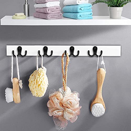2 Pcs Double Prong Robe Hooks, Dual Coat Hooks Wall Mounted Hanging Clothes for Bathroom Bedroom Door Wall Retro Metal Cloth Hanger Double Coat Hooks with 4 Screws (Black) - color: Black