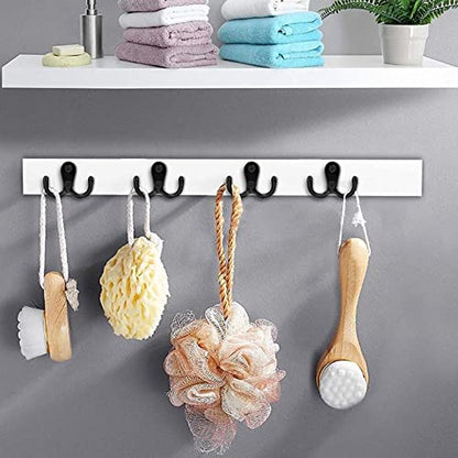 2 Pcs Double Prong Robe Hooks, Dual Coat Hooks Wall Mounted Hanging Clothes for Bathroom Bedroom Door Wall Retro Metal Cloth Hanger Double Coat Hooks with 4 Screws (Black) - color: Black