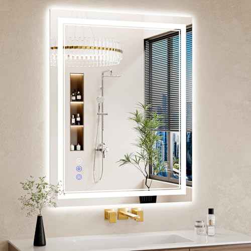 30"x38" LED Bathroom Mirror with Lights, Anti-Fog, Backlit + Front Lit, Dimmable, Led Vanity Mirror for Wall, Lighted Bathroom Mirror, 3 Colors, Shatter-Proof Tempered Glass - size: 30"L x 38"W