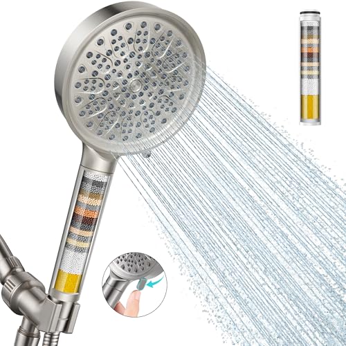 Cobbe Filtered Shower Head with Handheld, Water Softener for Hard Water | High Pressure 6 Spray Mode Shower Head with Filters - Remove Chlorine - Reduces Dry Itchy Skin,Brushed Nickel - color: 1. Elegant Brushed Nickel, style: Round