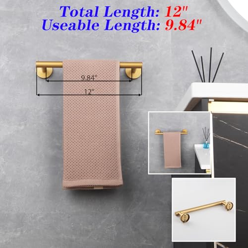 GERZWY 12-Inch Bathroom Towel Bar Modern Round Style Gold Stainless Steel Hand Towel Holder Wall Mount AG1101C30.5-BE - color: Gold, size: 12 Inch (Pack of 1)