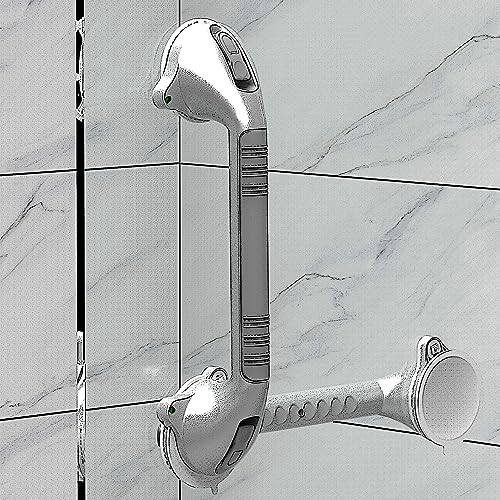 16.5inch Suction Bath Grab Bar with Indicators, Balance Assist Bathroom Shower Handle, Silver/Grey（Pack of 2） - size: 16.5 Inch (Pack of 2)