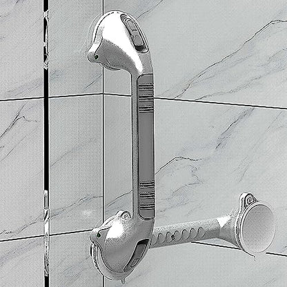 16.5inch Suction Bath Grab Bar with Indicators, Balance Assist Bathroom Shower Handle, Silver/Grey（Pack of 2） - size: 16.5 Inch (Pack of 2)
