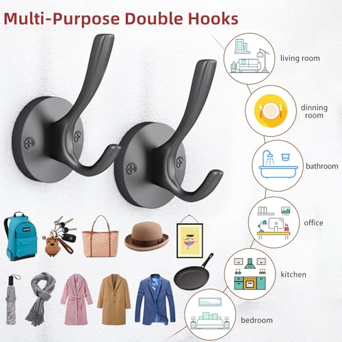 Black Towel Hook Black Towel Hooks for Bathrooms 2 Pack Coat Hook Wall Hook for Hanging and Hat Hooks Towel Hooks for Wall Hooks for Coats Heavy Duty Hook for Hanging Coats Bedroom