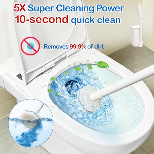 Disposable Toilet Brush and Holder Set, 40 Pre-Filled Refills | 5X Powerful No-Shed Pads, 360° Deep Toilet Bowl Clean, Toilet Bowl Cleaner with Storage Caddy & Adhesive Hooks - size: Toilet Brush Set + 40 Refill Heads