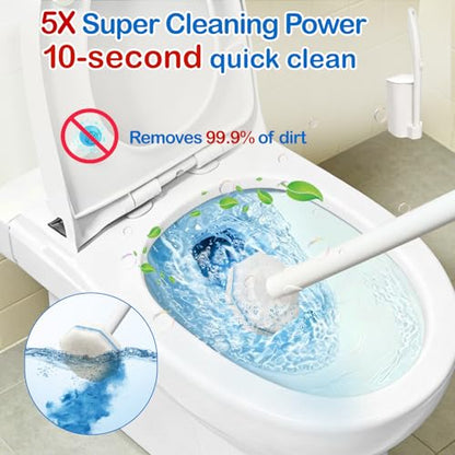 Disposable Toilet Brush and Holder Set, 40 Pre-Filled Refills | 5X Powerful No-Shed Pads, 360° Deep Toilet Bowl Clean, Toilet Bowl Cleaner with Storage Caddy & Adhesive Hooks - size: Toilet Brush Set + 40 Refill Heads