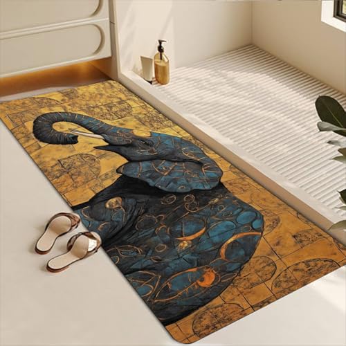Bathroom Runner Mat Rugs Long,Elephant Indian Black Print Diatomite Stone Bath Mat Large Absorbent Diatomaceous Earth Mat Non Slip Fast Dry Shower Mat Bathroom Rugs Floor Mat 16x42in - color: Design03