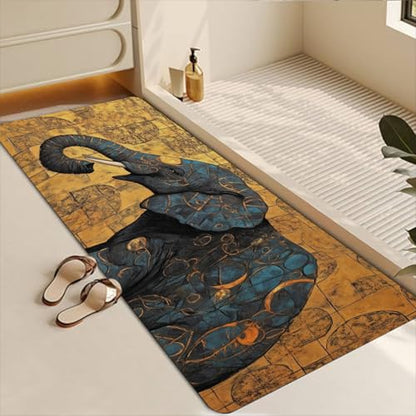 Bathroom Runner Mat Rugs Long,Elephant Indian Black Print Diatomite Stone Bath Mat Large Absorbent Diatomaceous Earth Mat Non Slip Fast Dry Shower Mat Bathroom Rugs Floor Mat 16x42in - color: Design03