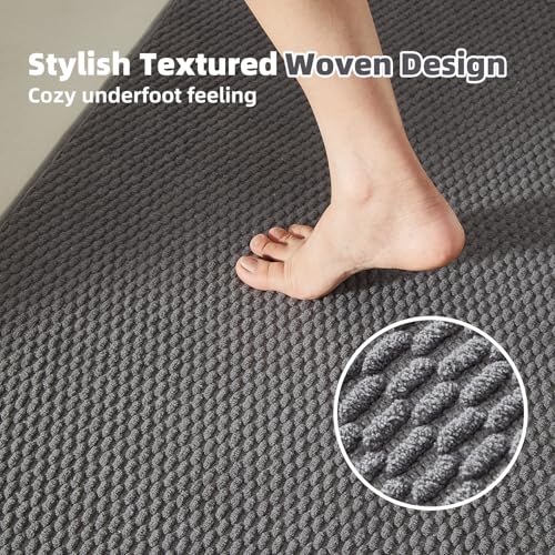 TYUU Bathroom Rugs Non Slip Washable, Super Absorbent Thin Bath Mat Quick Dry Low Pile Bathroom Rug, Dark Grey 20"x48" - color: Dark Grey, size: 1'8" X 4' (Rectangular)