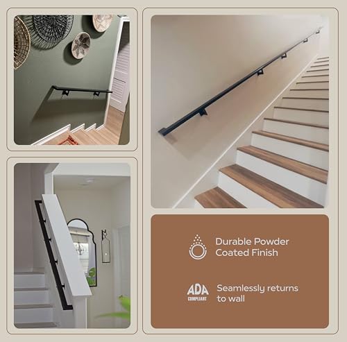 Urban Contemporary Aluminum Complete Handrail Grab Bar Set, Brackets Included, Powder Coated Finish (Black, 13 Foot Handrail) - color: Black, size: 13 Foot Handrail