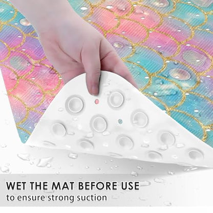 Mermaid Seashell Glitter Bathtub Shower Mat Ocean Princess Non-Slip Tub Extra Long Bath Floor 40X16 Inch Machine Washable for Bathroom Tub Bath Mat for Toddler and Baby - color: Coloful Mermaid Scales