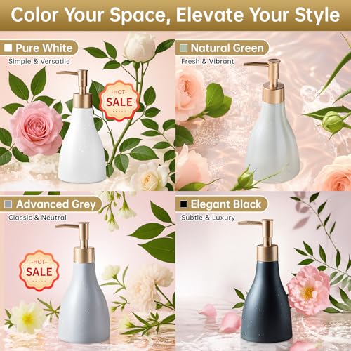 Refillable Gold Dispenser for Bathroom Countertop, Modern Dish Soap Dispenser Bottle for Kitchen Soap Pump Lotion, Ceramic Hand Soap Dispenser with Gold Pump (Khaki) - color: Khaki