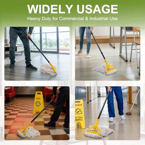 KeFanta 2 Pack Commercial Mop Heavy Duty,Industrial String Cotton Wet Mops | 60 inch Long Handle,Looped-End Mop Head,for Home,Garage,Kitchen, Office, Workshop, Warehouse Floor Cleaning - size: 2 Mop Handles + 2 Mop Heads