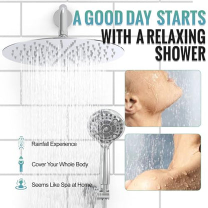 SR SUN RISE Shower Faucet - 12 Inch Multifunctional High Pressure Shower Head System with Handheld Shower Head Fixtures - Valve Included - Polished Chrome - color: Polished Chrome, size: 12 Inch